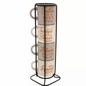 Stackable Autumn Themed Espresso Mugs with Stand